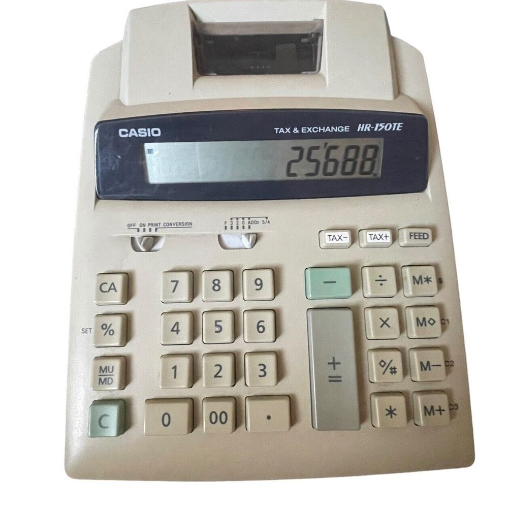 CASIO VINTAGE RARE CALCULATOR PRINTER HR-150TE BIG 12 DIGIT W/BATTERIES NO CORD